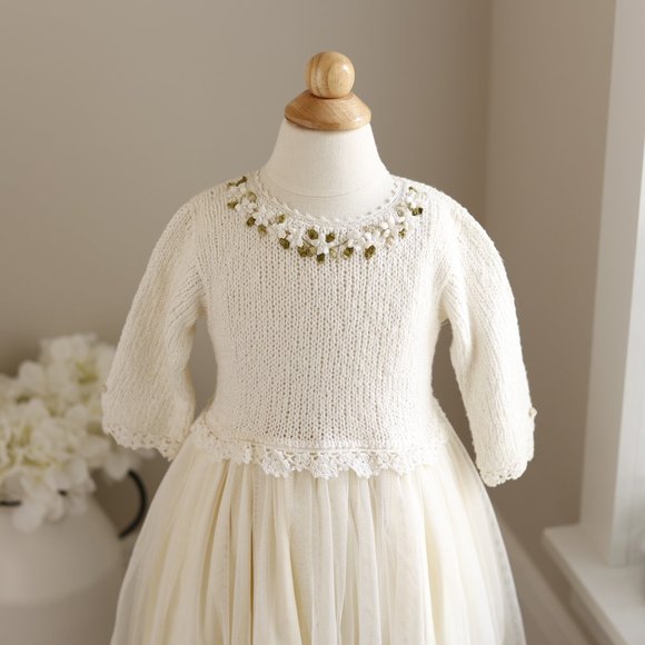 Ivory Tulle and 100% Cotton Sweater Dress Size 2 Boutique Couture NWOT - Picture 5 of 7